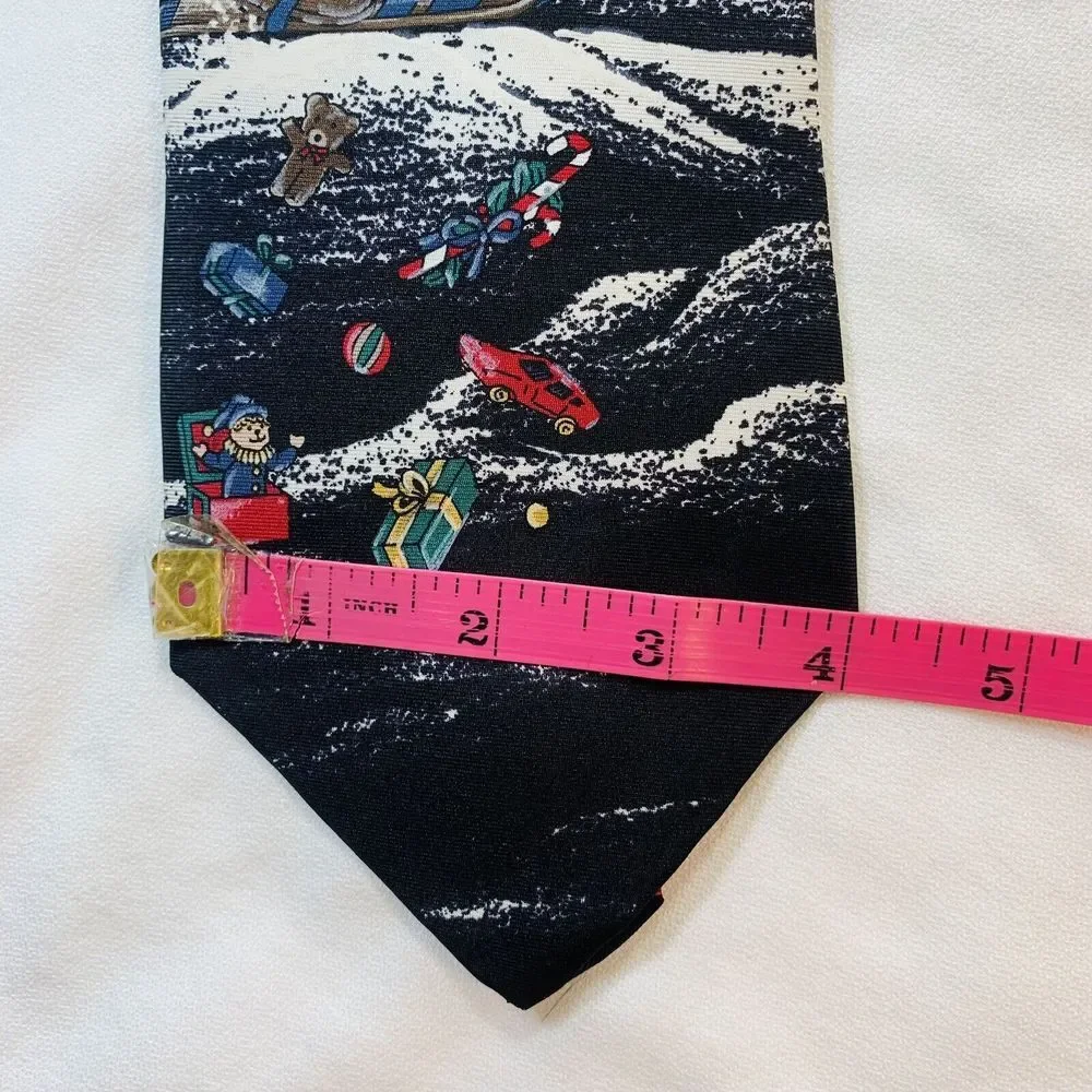 Louis Feraud Christmas Silk Necktie Tie Santa Claus Skis Skiing Outdoorsy Office